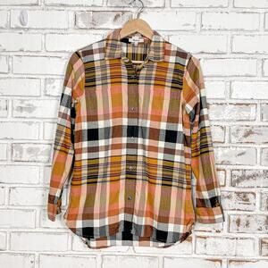 Madewell Super Soft Plaid Rust Navy Brown Button Down Long Sleeve Top S